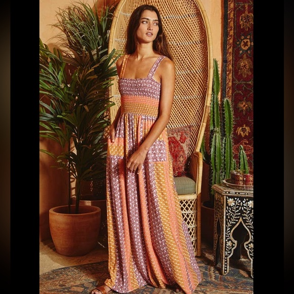 ✨NEW LIST✨ Comfy Boho Striped Patterned Jumpsuit Smocked Top Wide Leg Palazzo - Picture 2 of 7